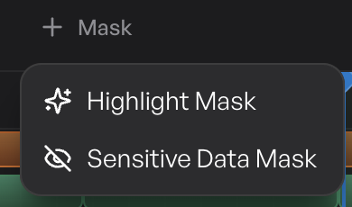 A mask rectangle on the preview canvas with the Mask settings panel showing blur and highlight options