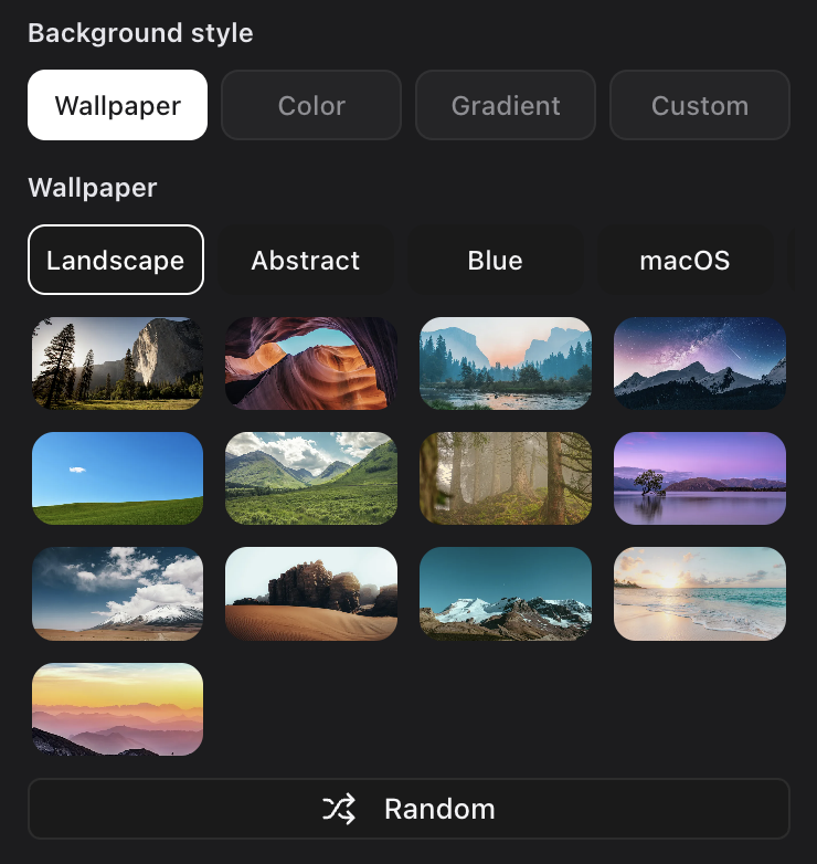 The Style tab with the wallpaper grid and a preview of the selected wallpaper