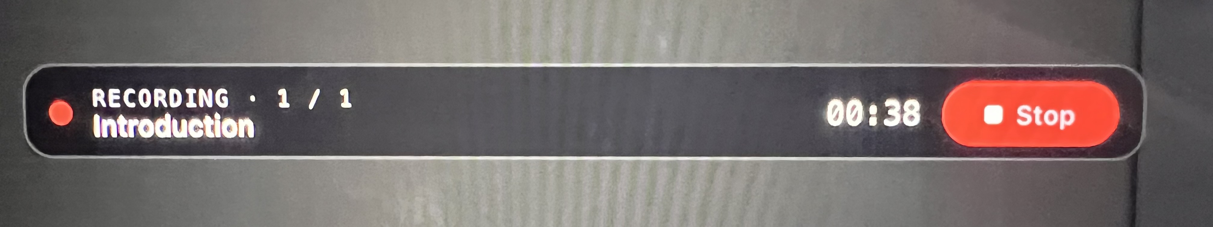 The floating recording indicator with the elapsed timer and Stop button